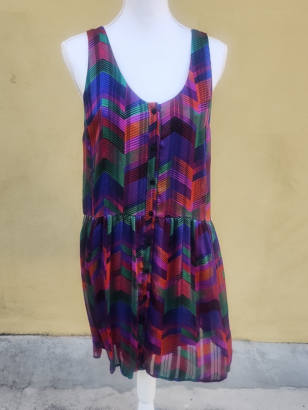 ba&sh Purple Multicolor Chevron Button-Front Mini Dress - Picture 1 of 10
